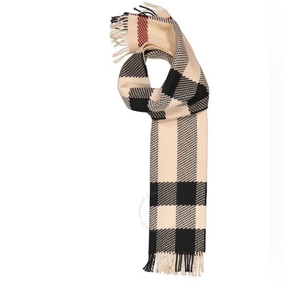 NWT $1050 Burberry Jumbo Check Fringe Wool Scarf in Stone, Unisex! - Picture 6 of 6